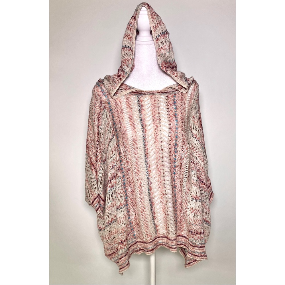 Moth Anthropologie Boho multi colored Hooded loose knit poncho women’s S/M